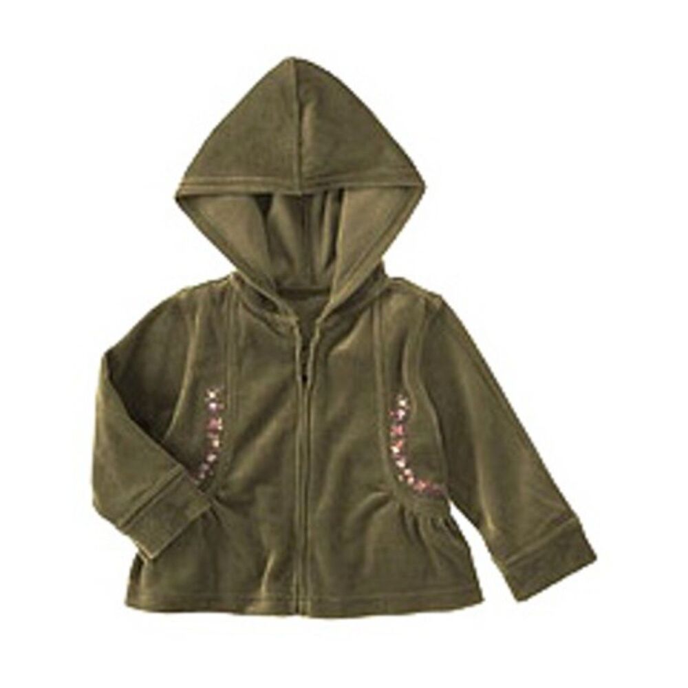 NEW Gymboree Girls Jacket 3 Velour Hoodie olive green Girl Detective pink flower